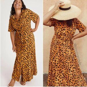 ⭐️Vianne Maxi Shirtdress Cheetah Leopard Animal Cat Print Art Cottage Maxi Dress